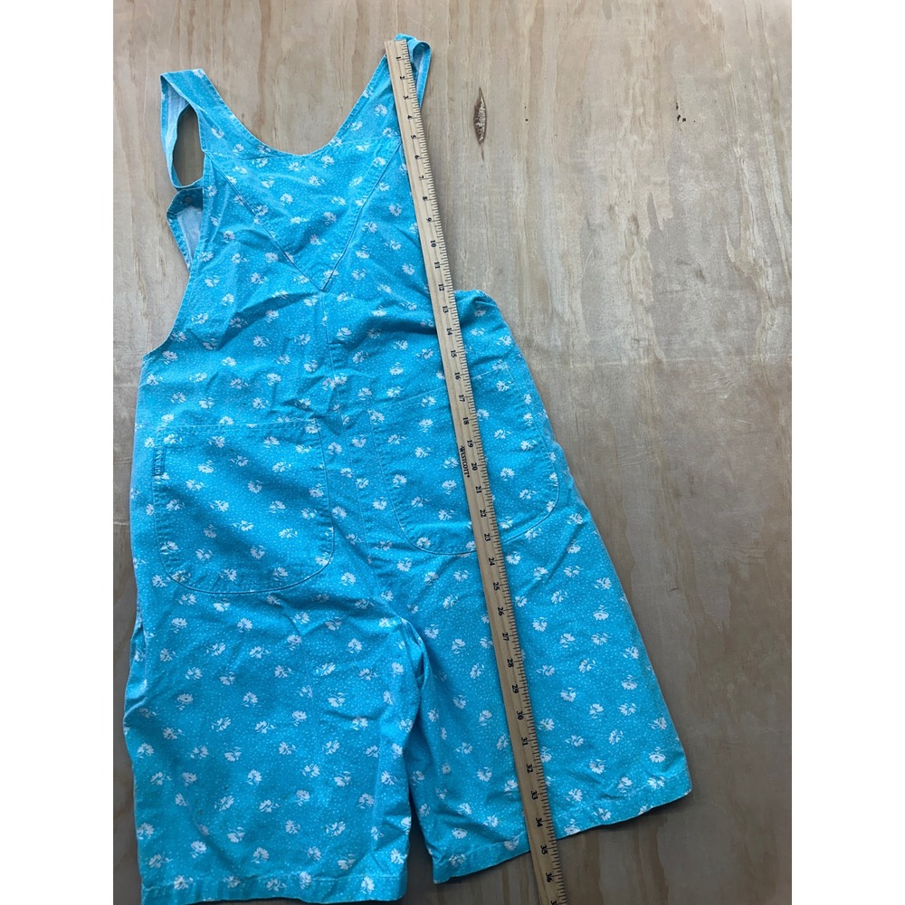 Vintage Gitano Women Blue Floral Ramie Cotton Shortalls Overalls Size M 90s - Picture 9 of 10